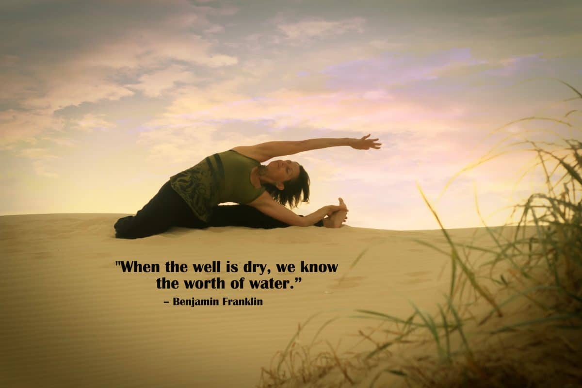 Nikki Shilling demonstrating a Yoga Pose on Anna Bay Sand Dunes